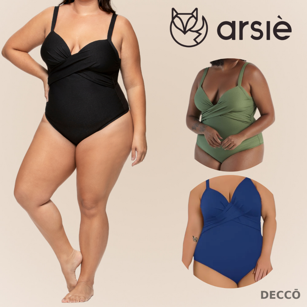Maiô Arsiè Modelador Efeito Lipo Plus Size com Bojo e Costas Nua Alça Fina e Aju