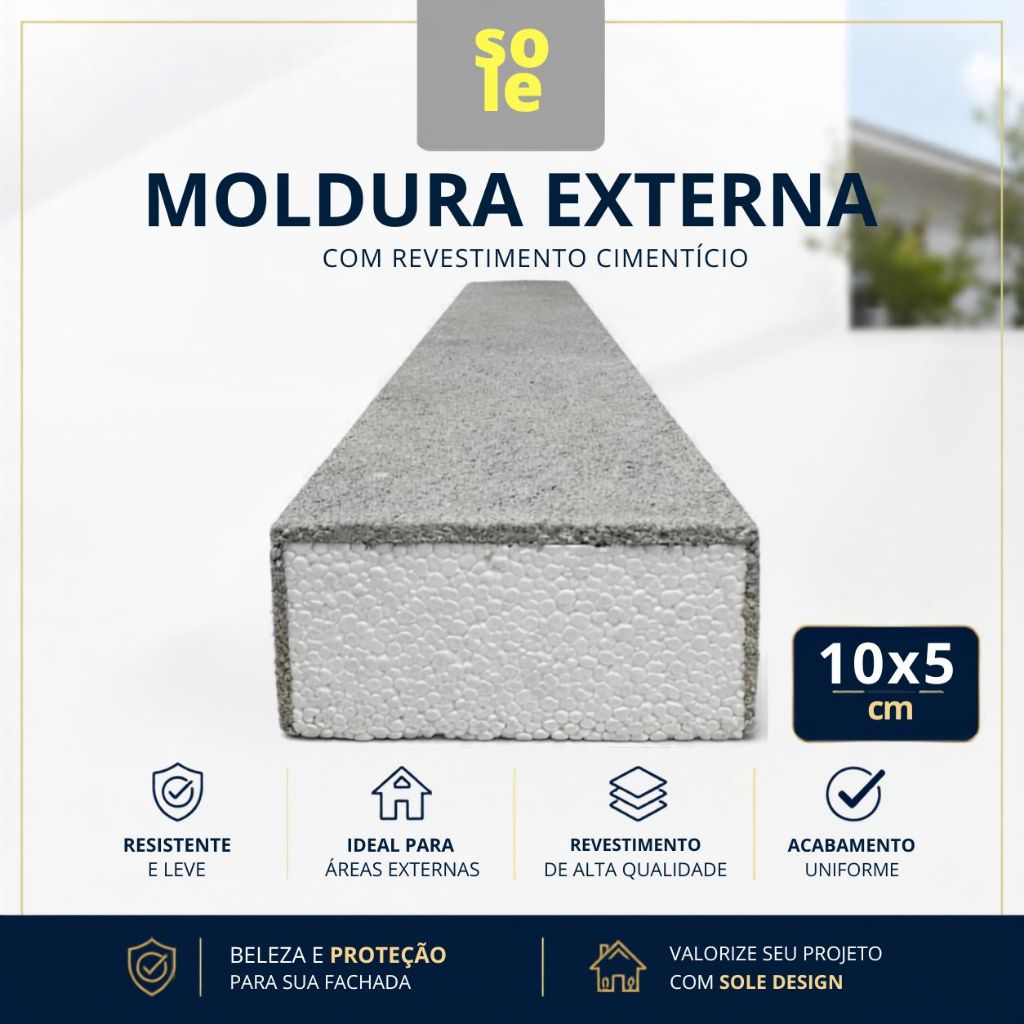 Moldura Externa Isopor (EPS) com Revestimento Cimentício 10x5 Cm (1 metro/unidade) - Fachada Externa