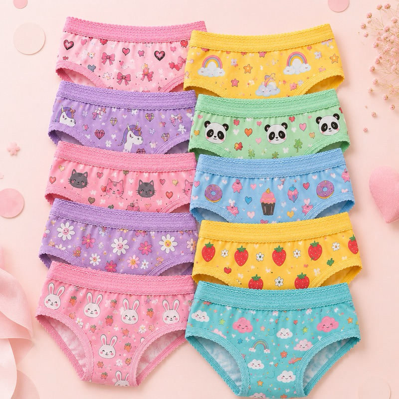 10 Calcinhas Infantil Menina Tradicional 100% Algodão Estampada Lisa com Elástico Resistente Criança e Bebê