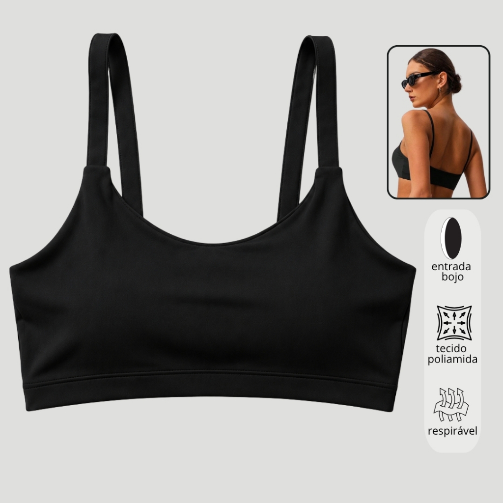 Top Fitness Feminino ENTRADA BOJO POLIAMIDA  Zero Transparência Tecido UV Elástico Academia