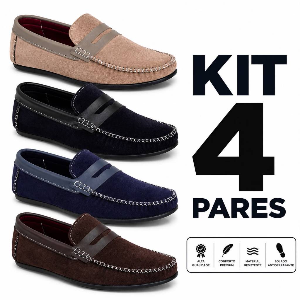 Mocassim Masculino Casual Camurça Confortável Antiderrapante Costura Reforçada