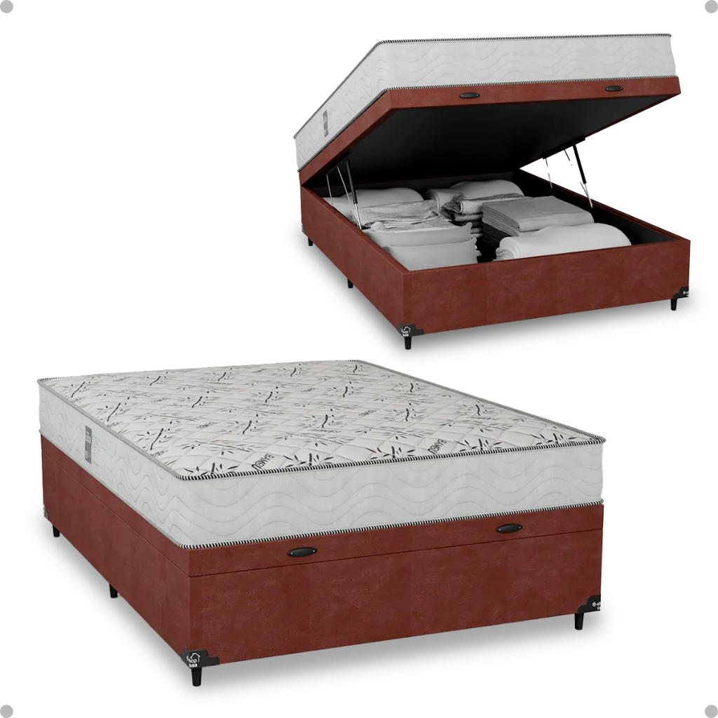 Cama Box Baú Casal Suede Marrom+ Colchão D33 One Face Branco- e-Shop Casa