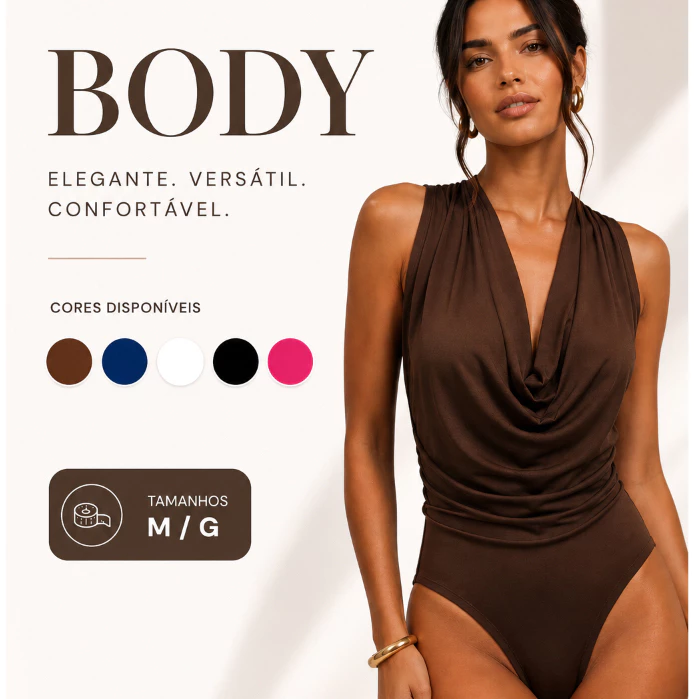 Bodyfeminino Elegante Decote Modelador Tecido Duplo Confortável Casual Chic Poliamida Suplex Gola Boba Bore — imagem 1