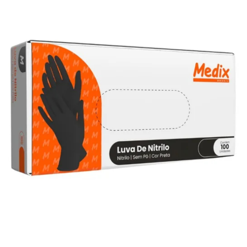 LUVA DE LATEX C/ PO PRETA MEDIX 100 UN CA 41486 CA 44396 - M