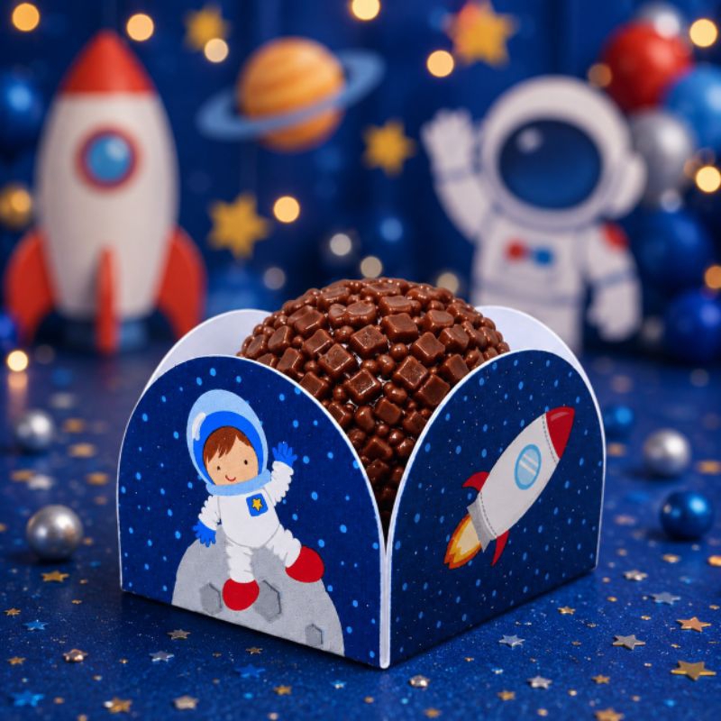 60/120/180 Forminhas Doces/Brigadeiro Personalizada Astronauta -Lembrancinha-Festa de Aniversário.