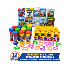 Kit Cxs 10 Massinha De Modelar + 10 Sabão + 10 Jogo Memoria Sortido + 20 Cortador Festa Lembrancinha