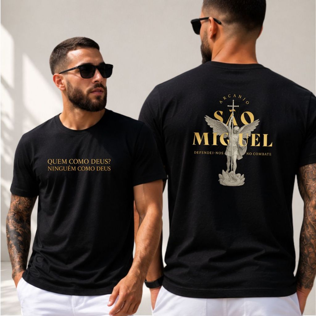 Camiseta Católica Masculina Anjo São Miguel Arcanjo Devoção Estilosa Básica Fé Algodão
