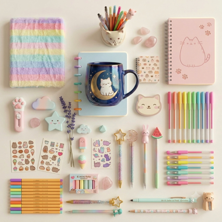 Papelaria - kit com 50 itens de papelaria fofa -- Material escolar - Carder inteligente