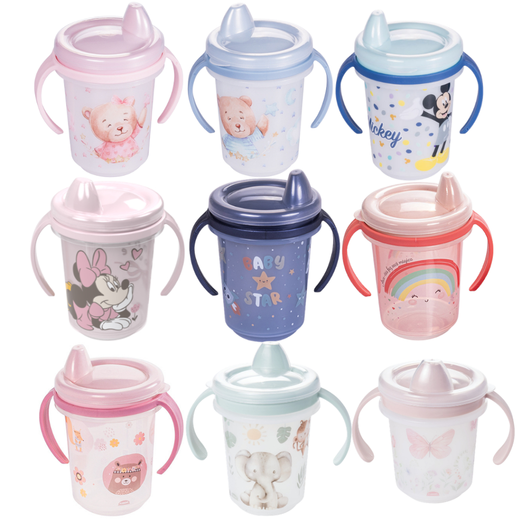 Copo Caneca Trio de Treinamento Infantil 330ml Com Tampa e Alça Removível Plasútil