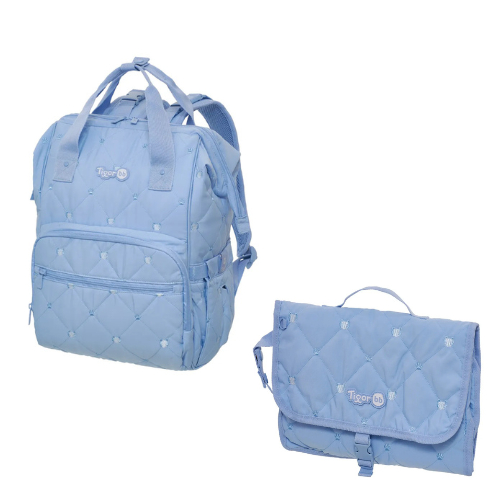 Kit Mochila Maternidade Tigor T Tigre + Trocador Portátil Azul Original - Pacific