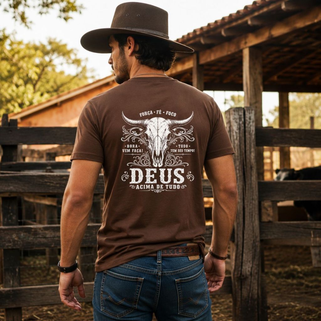 Camiseta Masculina Country Força Fé Foco country Camisa Unissex Estampada 100% Algodão Envio Imeadiato