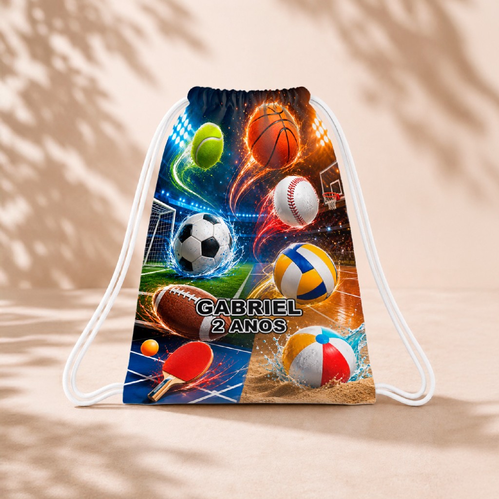 10 Mochila Personalizada Infantil 18x26 Sacolinhas Surpresa Festa Aniversário Lembrancinha Bolas Esporte Bola M2