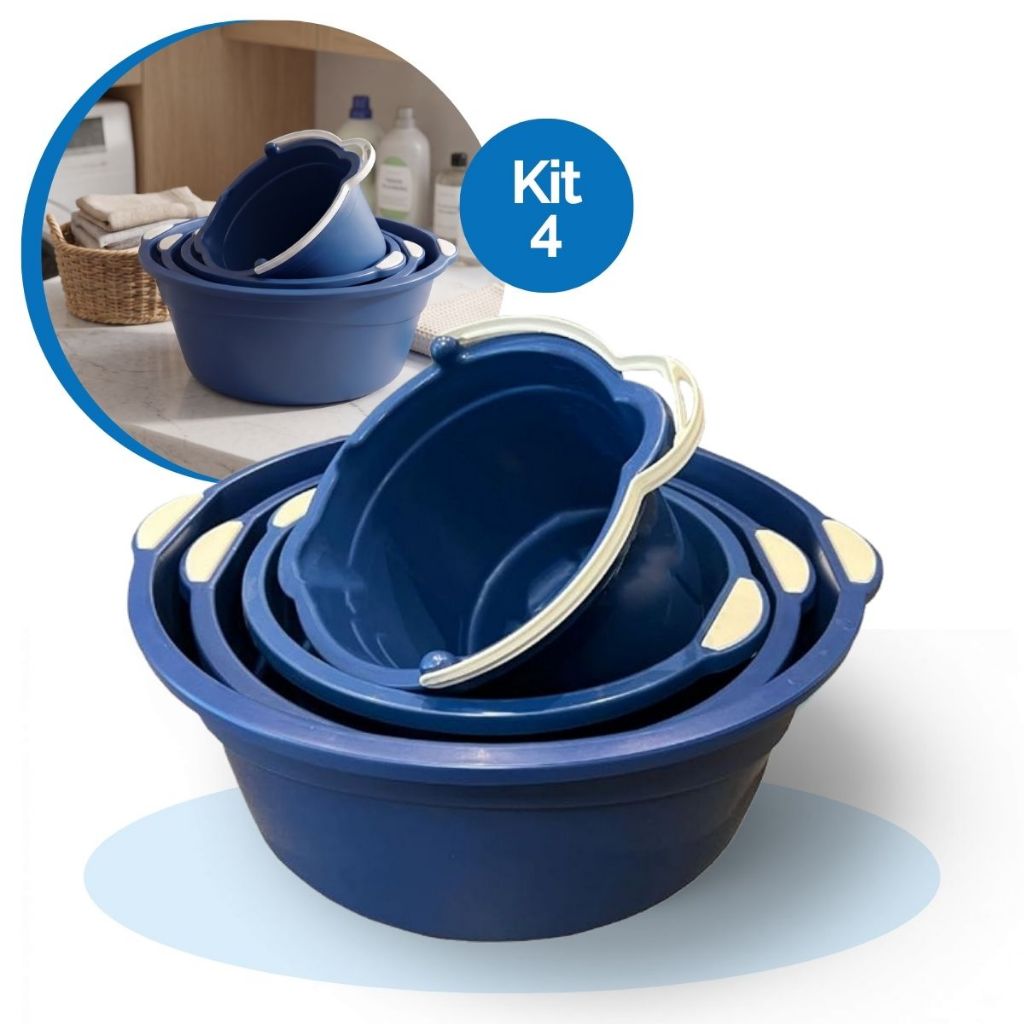 Kit 3 Bacias + Balde Plástico Multiuso Resistente Para Cozinha Lavanderias Limpezas Domésticas Casas