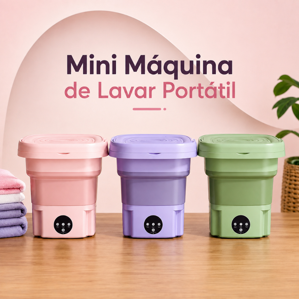 Mini Máquina de Lavar 9L Portátil Dobrável com Centrífuga - Ideal para Roupas Íntimas e Peças Pequenas