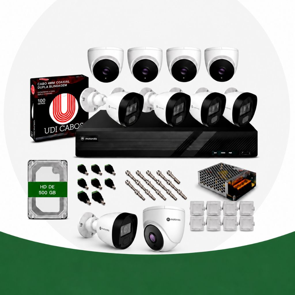 Kit Segurança CFTV Motorola 10 Câmeras Full HD DVR 16 Canais com HD 500GB Acesso