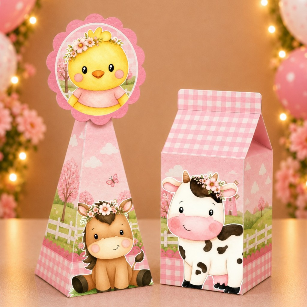 20unid. Caixinhas FAZENDINHA ROSA MENINA Caixinhas para decoração e lembrancinha de aniversário - Pegue e Monte