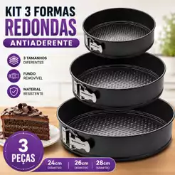 Jogo Cozinha Kit 3 Formas Com Fundo Removivel Antiaderente 3 Tamanhos BolosTortas Kit 3 Formas Bolo