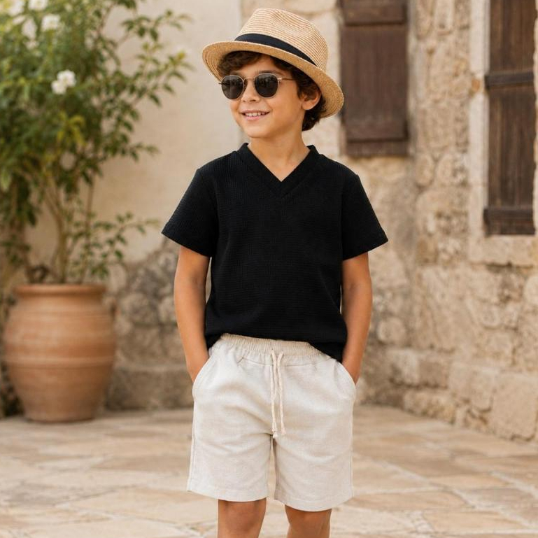 Roupa Infantil Masculina Conjunto Casual Blusa e Bermuda Confortável e Estilosa 2 ao 14 anos
