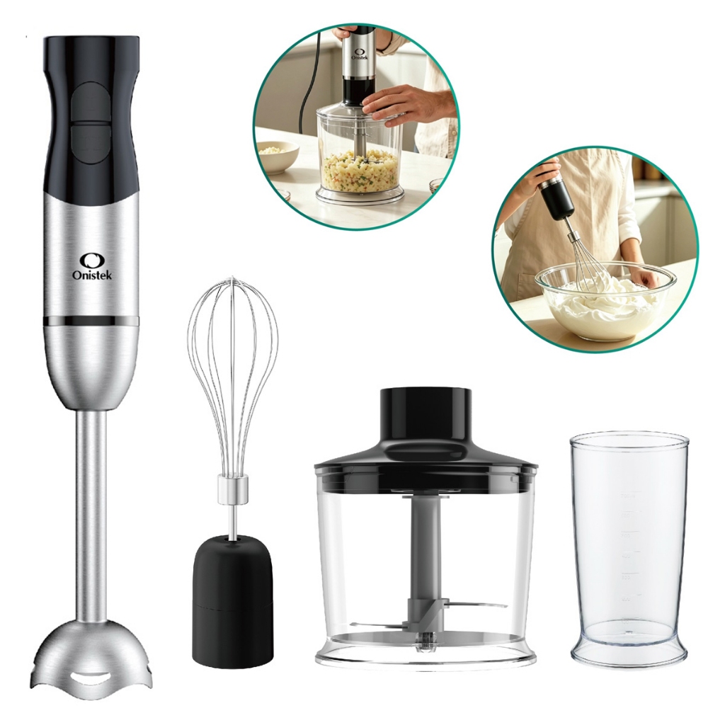 Kit Mixer Vertical 4 em 1 260W Aço Inox Moedor Processador de Alimentos Copo Picador