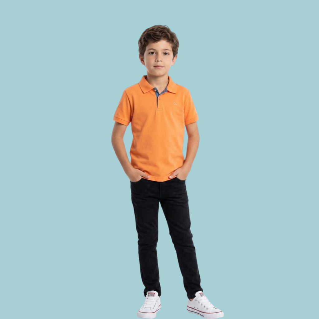 CONJUNTO INFANTIL OGOCHI CALÇA E CAMISA GOLA POLO SLIM LARANJA