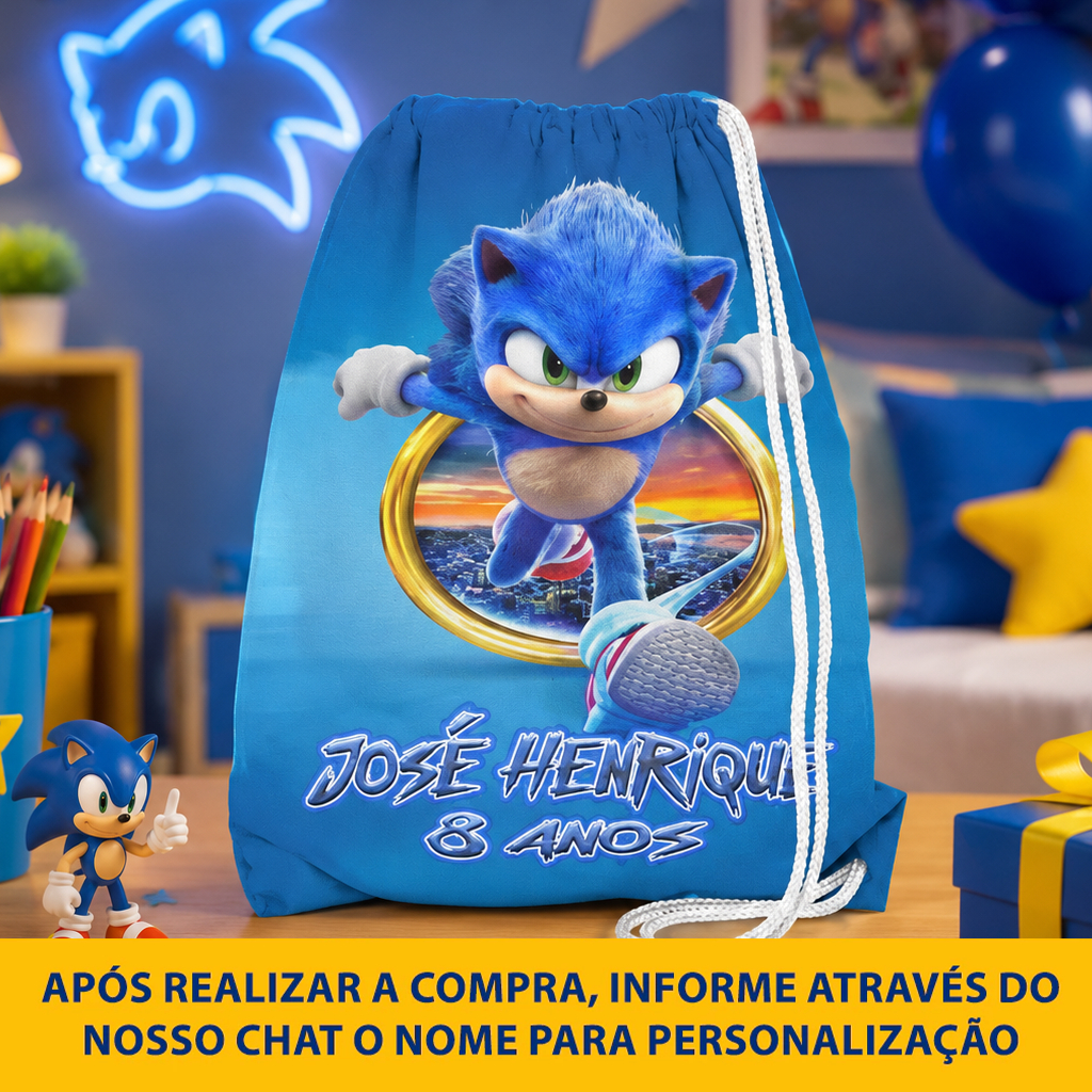 Kit Mochilinha Sacolinha Mochila Saco Sacochila Saquinho Lembrancinha Brinde Aniversario Personalizadas Sonic