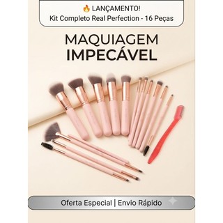 Real Perfection 16 pcs Pink Complete Makeup Brush Kit - Kit de Pincéis de Maquiagem Profissional.