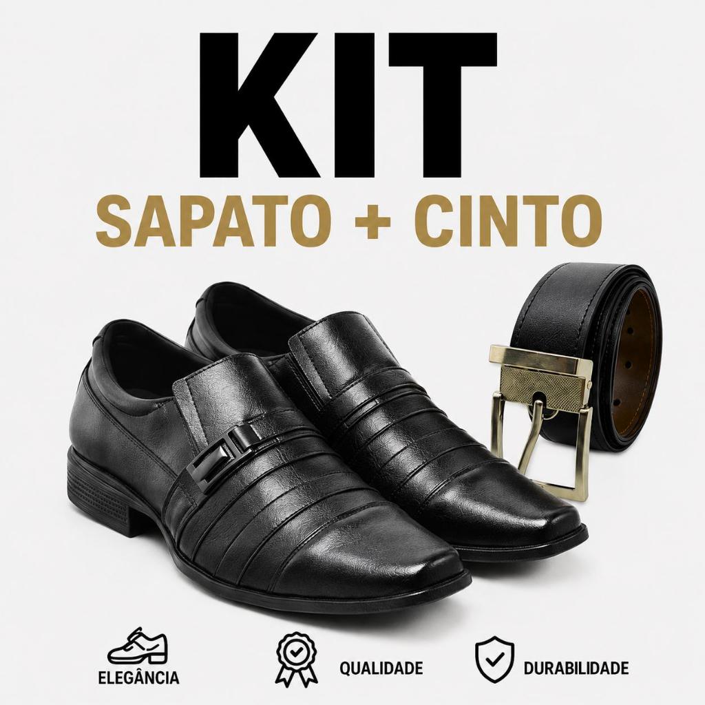 Kit Sapato Social Masculino Confortavel Elegante + Cinto Social Casamento Formatura Reunião Igreja Couro