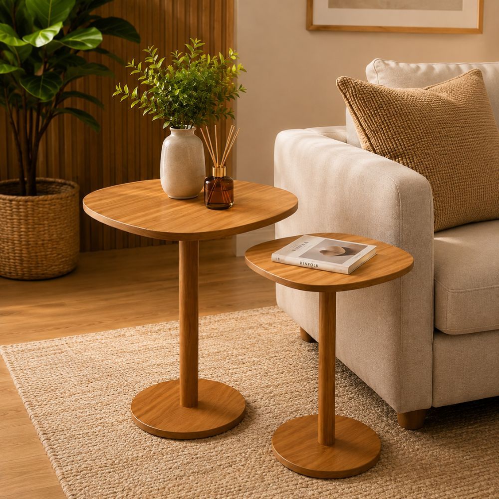 Mesa de Canto Orgânica em Madeira kit com 2 mesinhas Facil de montar