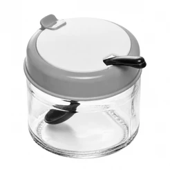 Pote Siena 300ml com Tampa e Colher Vidro Bege ou Cinza Porta Condimentos Açúcar Café Temperos