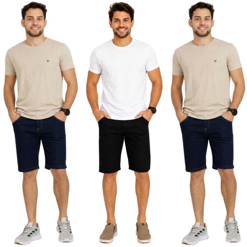 Bermuda Jeans Masculina Corte Tradicional Com Lycra Elastano Confortável