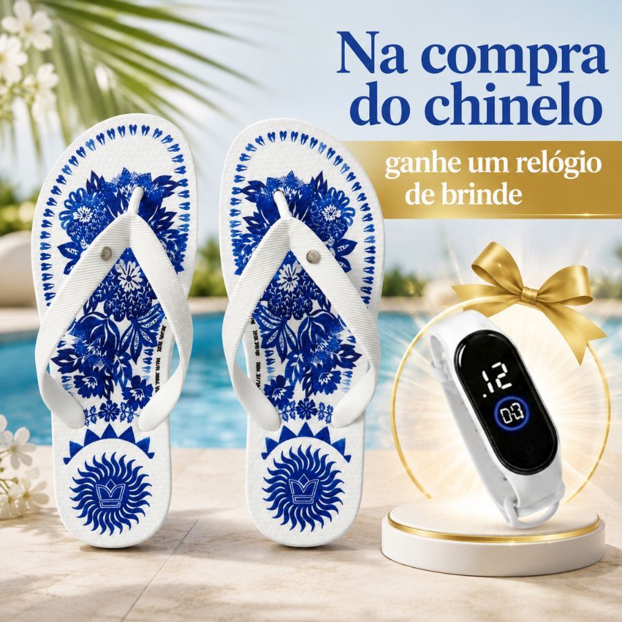Chinelo Feminino Original Perfeito Para Caminhar + Relógio Branco