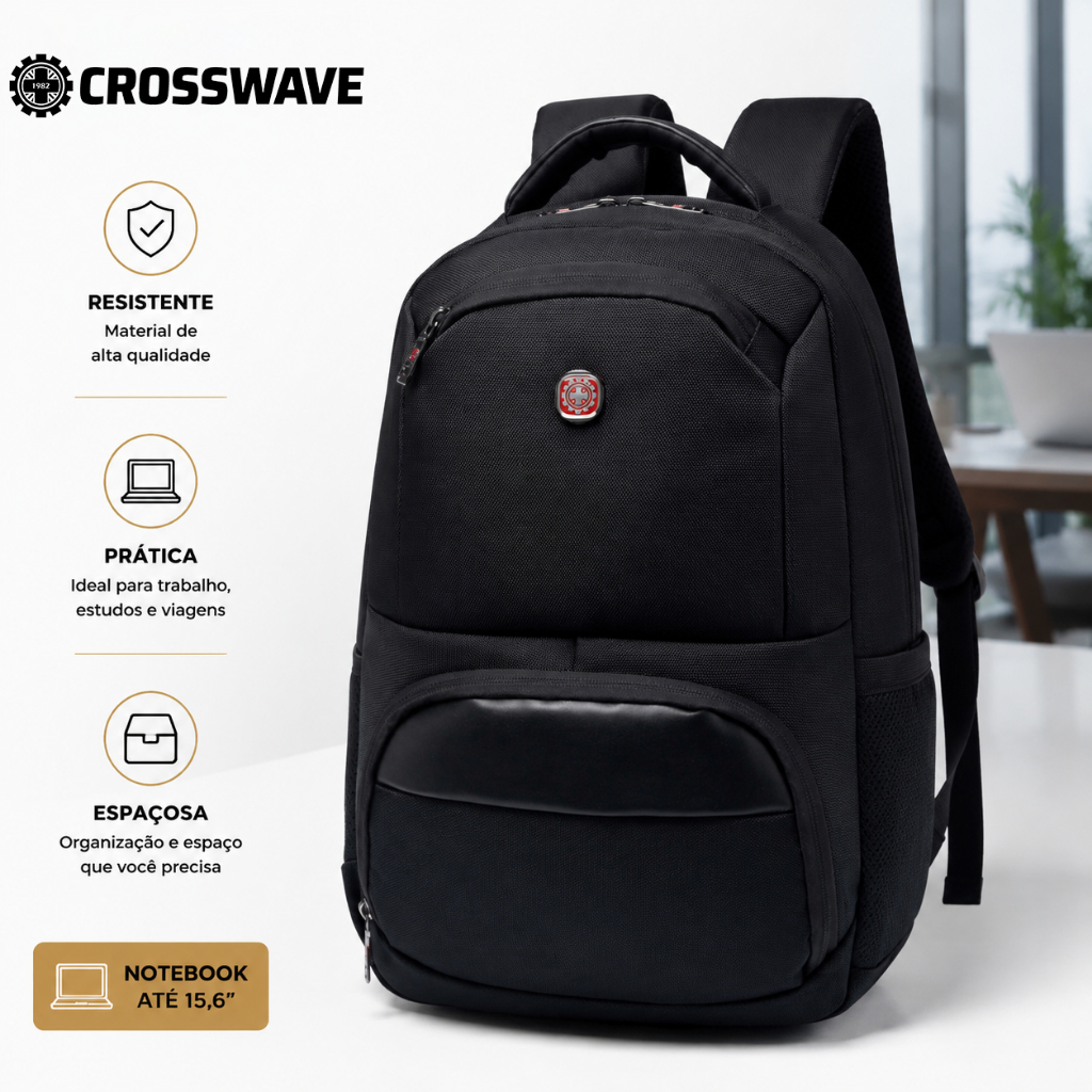 CROSSWAVE Mochila Executiva Premium para Trabalho e Notebook com Design Moderno e Conforto Ergonômico