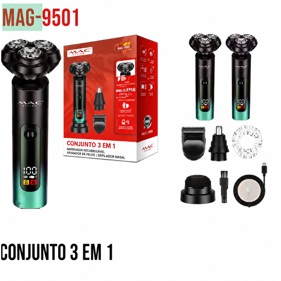 Barbeador inteligente totalmente automático, corpo inteiro, lavável, elétrico, com display digital TOMATE MAG 9501