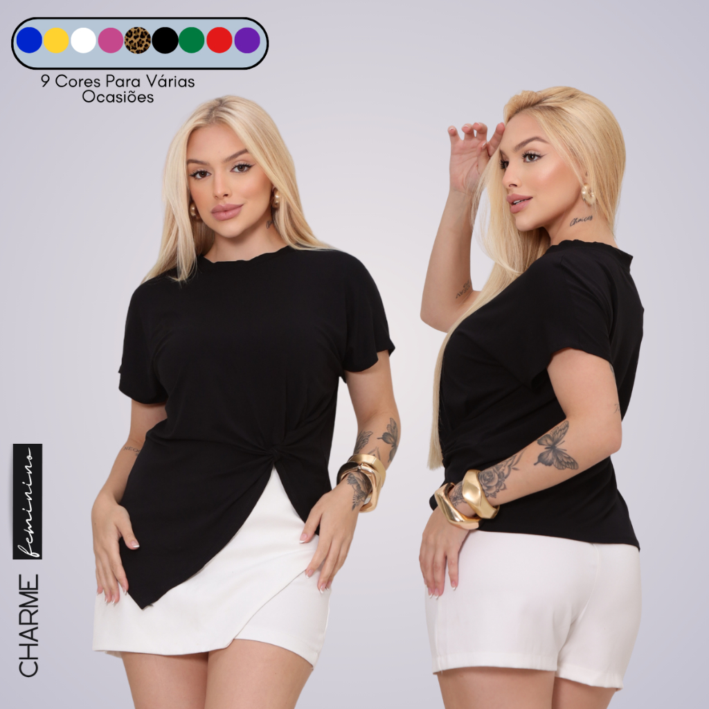 Blusa Feminina Estilosa De Nó Basica Lisa Manga Curta Natal Festa Ano Novo Roupa Elegante Preta