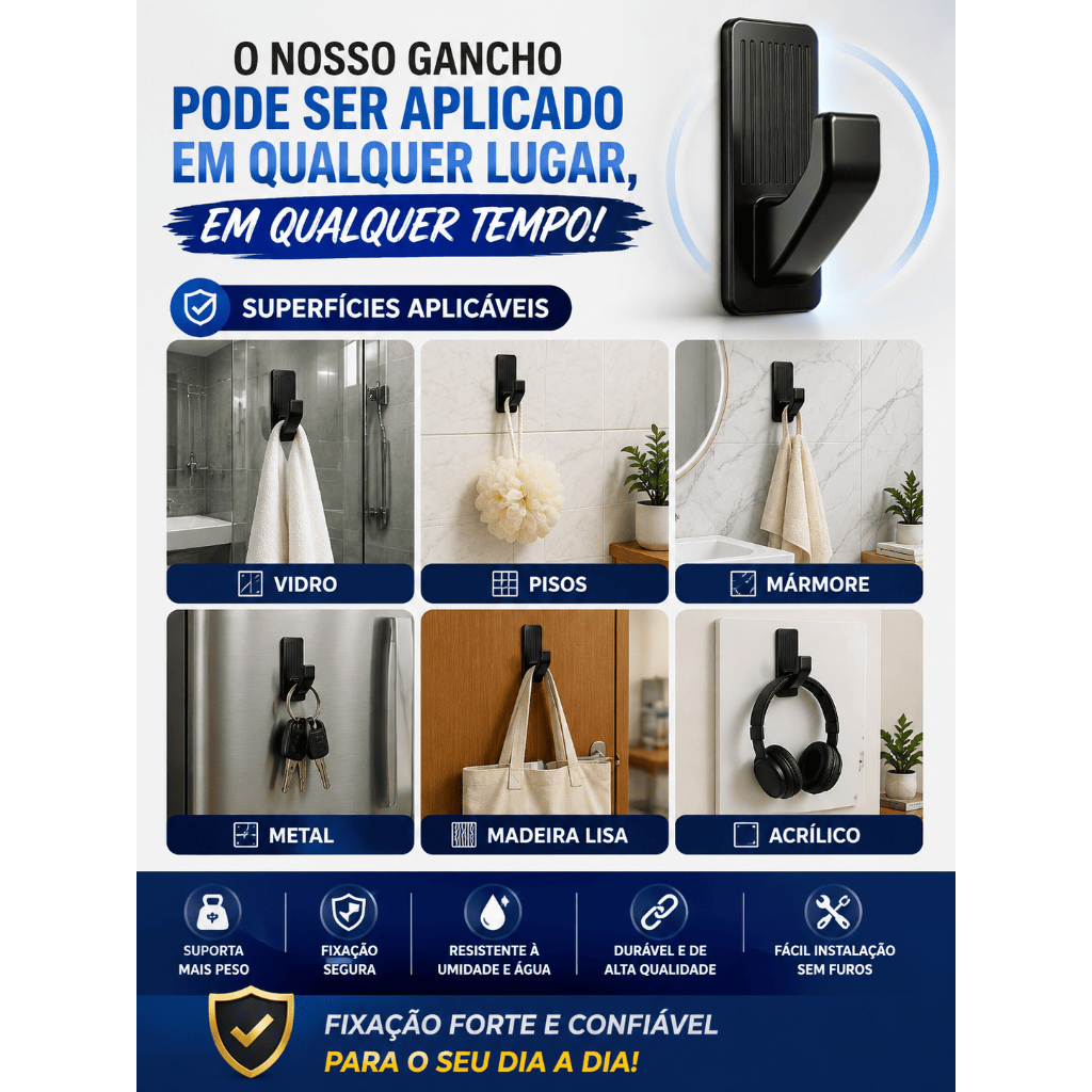 4 Gancho Adesivo Sem Furo Dupla Face Pendura Toalha Parede Banheiro Cozinha Porta Organização Casa