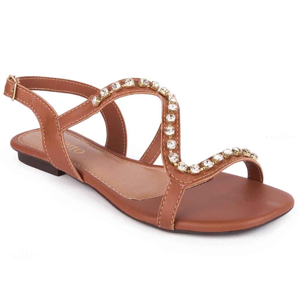 Sandalia Feminina Rasteira Plana Pedraria Bilho Strass Confortável Tendencia Moda Verão Casual