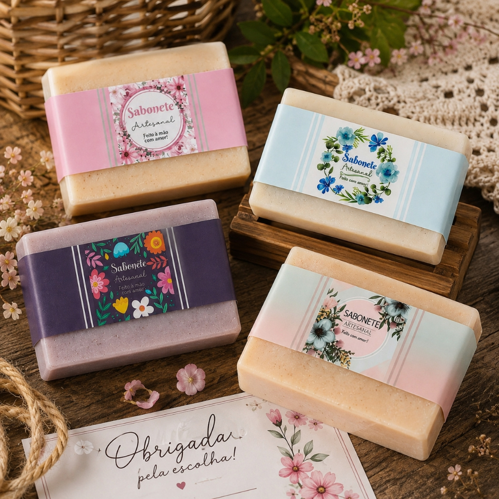 60 Cintas, faixas, Rótulos, Embalagem para Sabonete Artesanal Sortidos 4x20cm — imagem 2 de 2