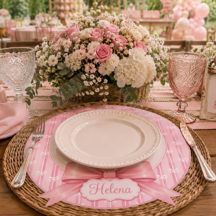 Sousplat de Papel Personalizado 30 cm Laço Rosa - Fazemos todos os Temas - Papel Offset 180g