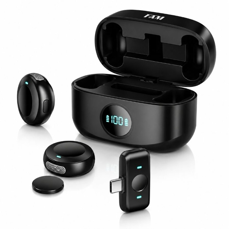 Microfone de Lapela Duplo Sem Fio Bell FAC-BM03 Tipo-C – Para iPhone e Android