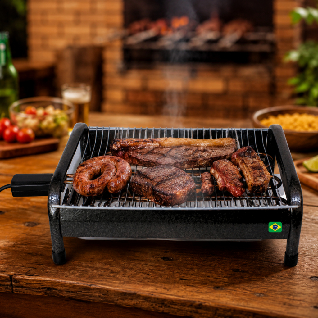 *PROMOÇÃO* Churrasqueira Eletrica Portatil em Aluminio ou Craqueada Gourmet com Pés 110v e 220v