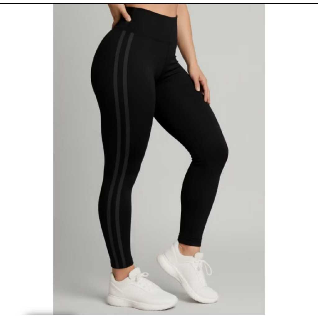 LEGGING FEMININA CINTURA ALTA COM LISTRAS PREMIUM SEM TRANSPARÊNCIA