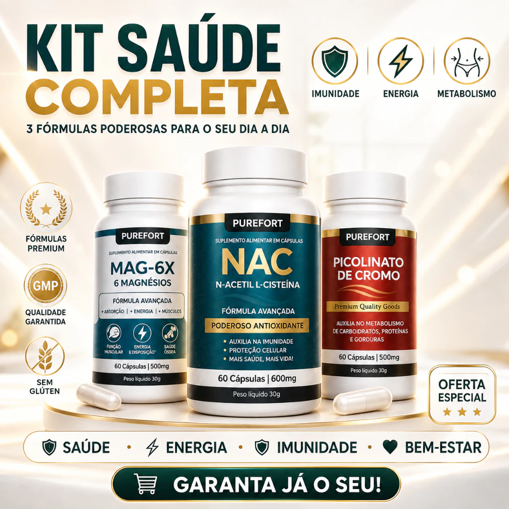 KIT PRO PERFORMACE NAC + MAGNÉSIO 6X + CROMO | ENERGIA, IMUNIDADE E PROTEÇÃO CELULAR 180 Cáps — imagem 1