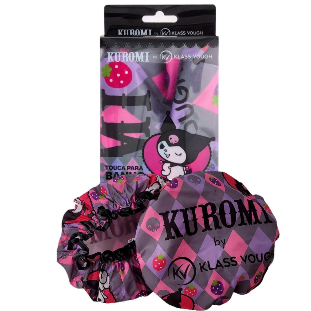Touca para Banho Kuromi com Elástico Impermeável Lilás/Preto Klass Vough