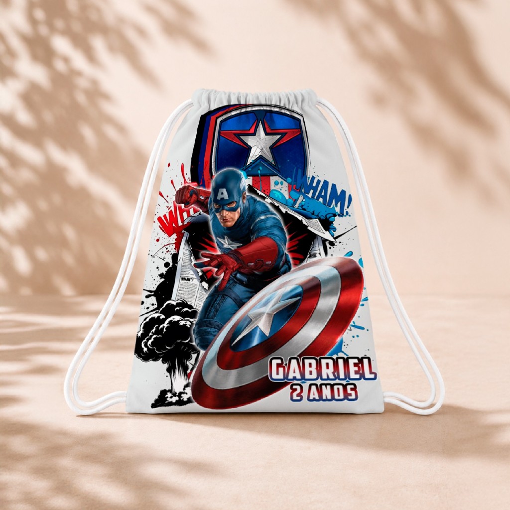 10 Mochila Personalizada Infantil 18x26 Sacolinhas Surpresa Festa Aniversário Lembrancinha Capitão América M2