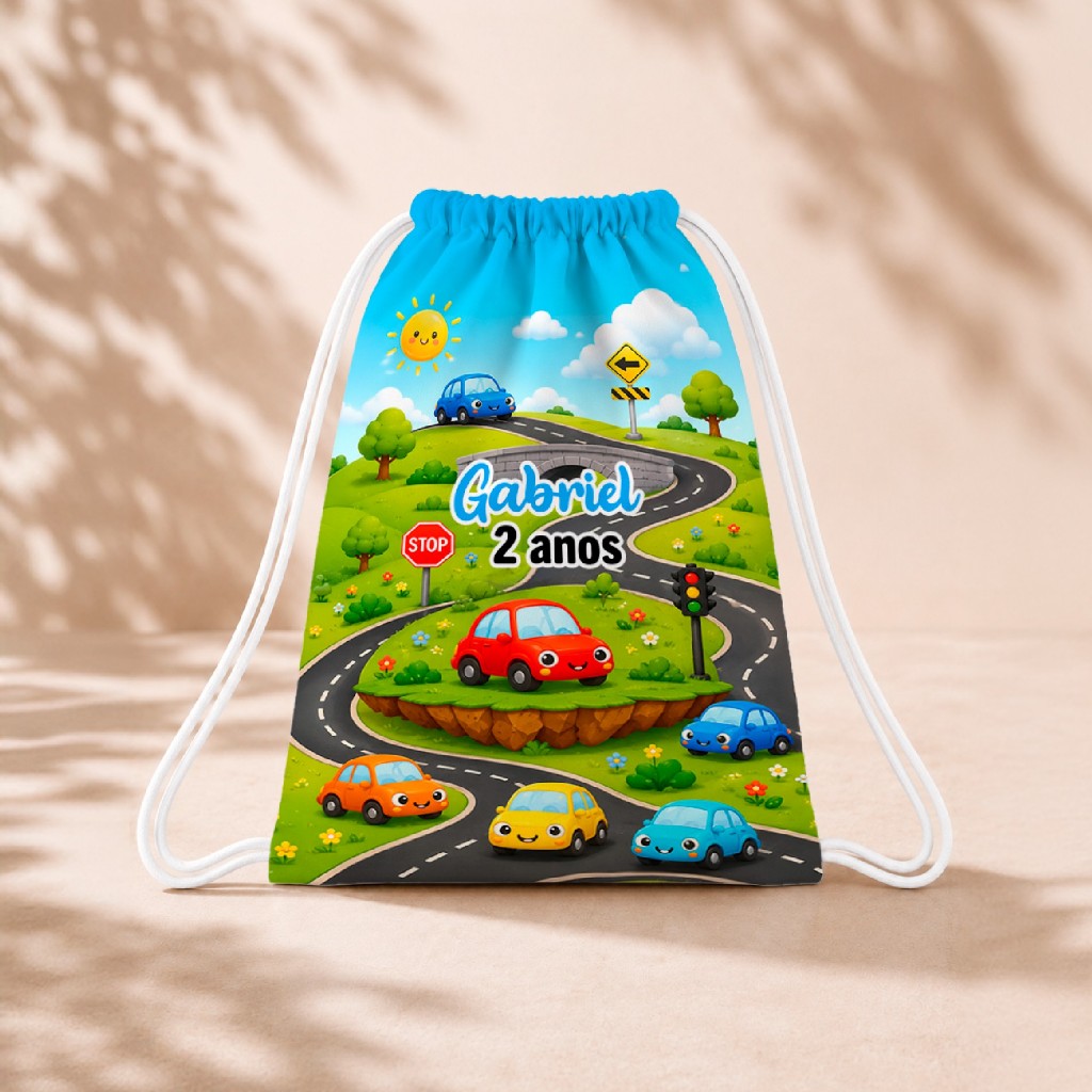 10 Mochila Personalizada Infantil 18x26 Sacolinhas Surpresa Festa Aniversário Lembrancinha Meio de transporte Carrinhos.