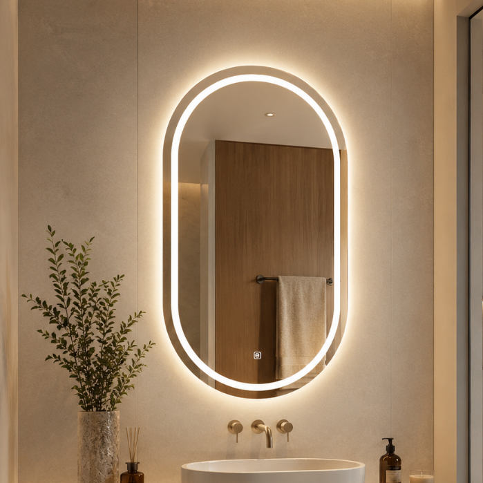 Espelho Oval Com LED 80x50cm Decorativo para Banheiro Quarto Sala