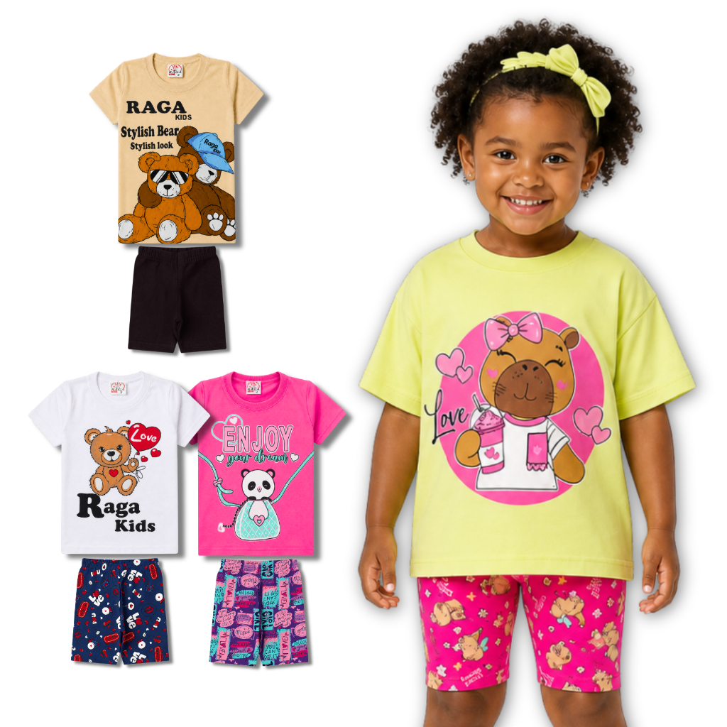 Kit 3 Conjuntos Infantil e Juvenil Feminino Menina Verão Estampados Sortidos do Tamanho 1 ao 14