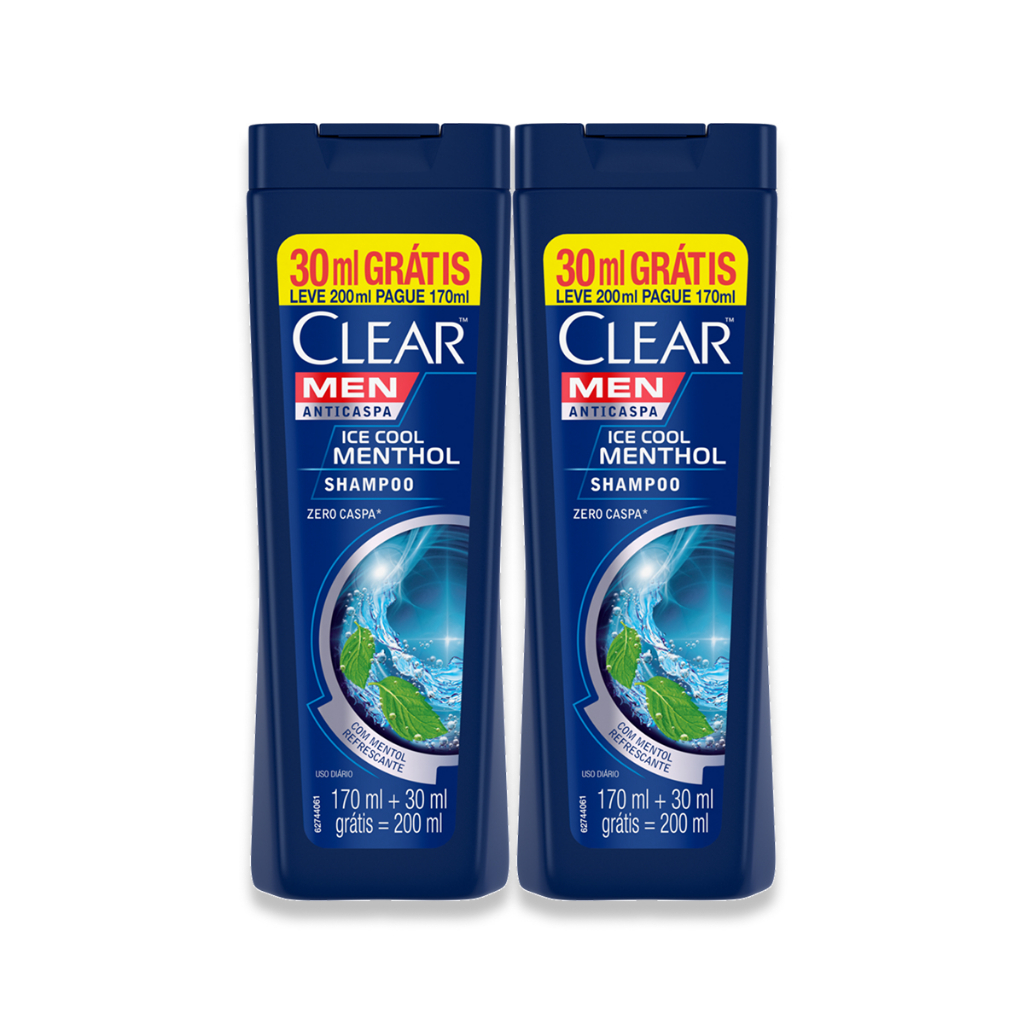 Kit 2un Shampoo Clear Men Anticaspa Ice Cool Menthol Com 200ml