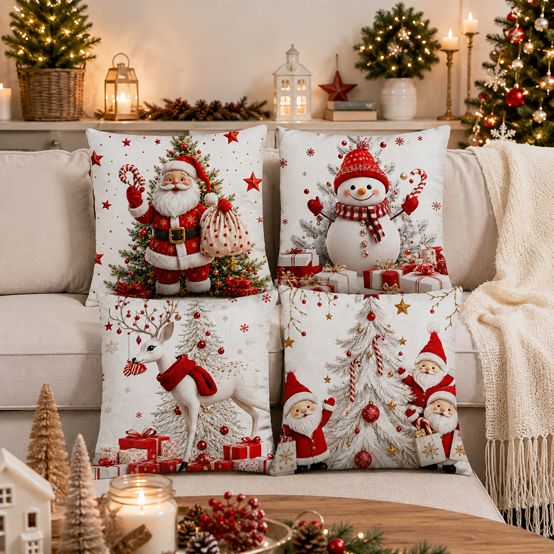 KIT 4 CAPAS DE ALMOFADAS DECORATIVAS NATAL PAPAI NOEL BONECO DE NEVE FELIZ NATAL  RENA ORIGINAL