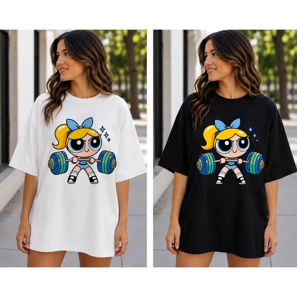 Camiseta Oversized Estampada Unissex Academia Meninas Super Poderosas Estilosa